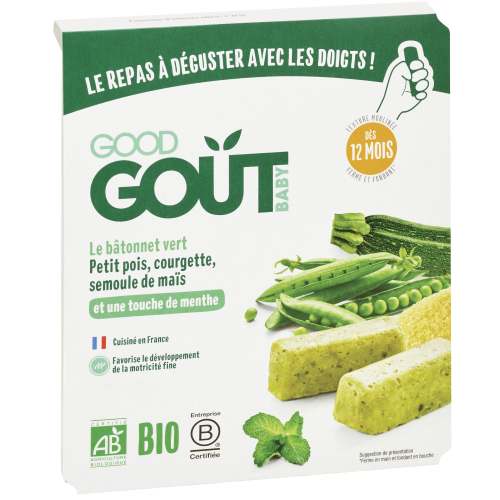 Le bâtonnet vert : petit pois, courgette, semoule de maïs